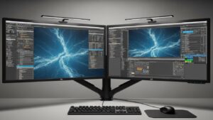 Dual monitor distance and inward angle for ergonomic viewing