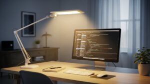 Ergonomic desk lamp setup for reducing eye strain