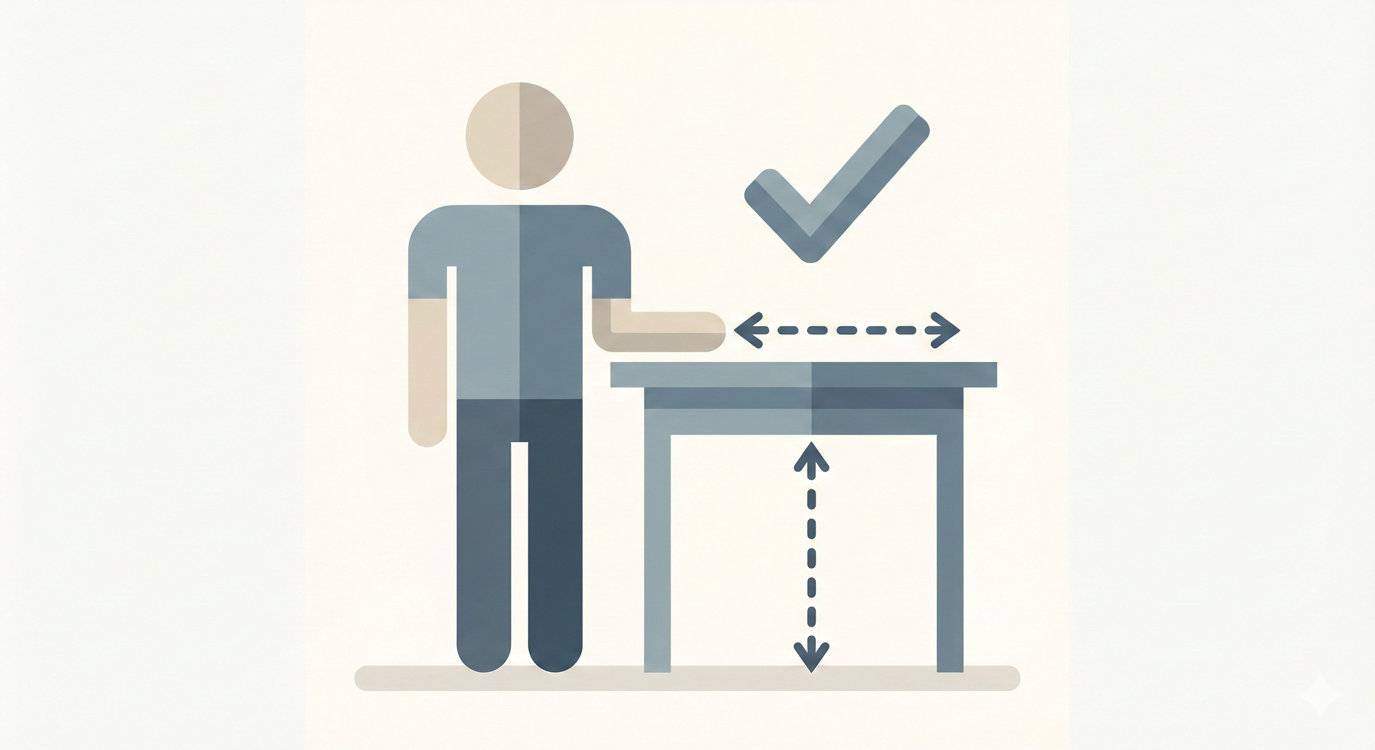 Infographic showing correct desk height measurement using elbow height