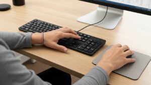 Keyboard and mouse positioning height alignment for neutral wrist posture