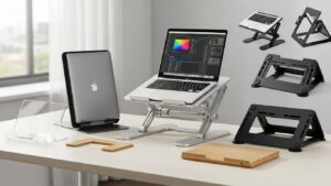 Types of laptop stands including adjustable and vertical