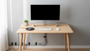 Cable management small desk result with minimal workspace