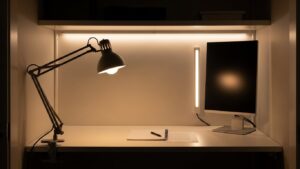 Ergonomic lighting setup for a small closet workspace