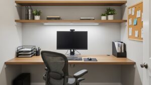 Professional closet office layout with ergonomic measurements