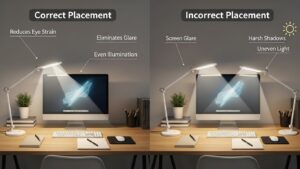 LED desk lamp guide showing correct desk lamp placement