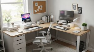 Desk placement example in a small room home office layout