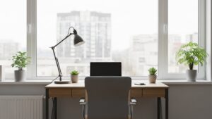 Desk placement for minimal distraction relative to windows