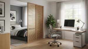 Dual use room home office bed visibility management