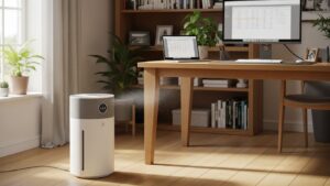 HEPA air purifier in a home office environment