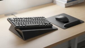 keyboard height setup showing negative tilt for keyboard and mouse positioning