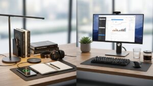 Left and right desk item placement for productivity