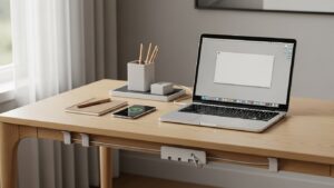 Desk clutter reduction system resulting in a minimal desk setup