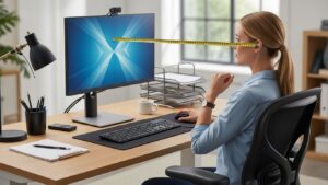 arm length rule for monitor distance eye level ergonomic desk setup