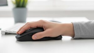 palm grip mouse style showing relaxed hand and wrist alignment for office work