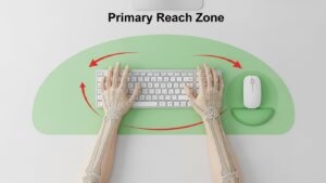 mouse positioning primary reach zone for keyboard and mouse positioning to reduce wrist pain
