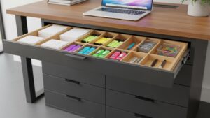 Desk drawers under desk storage with organized compartments