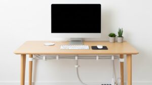 Cable management small desk layout with clean cable paths