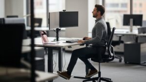 Standing sitting hybrid workflow showing micro-movement