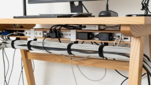 Cable management small desk under-desk routing and mounting