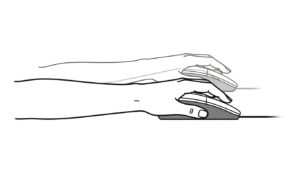 Side view of a relaxed mouse posture showing forearm glide movement with a neutral wrist position